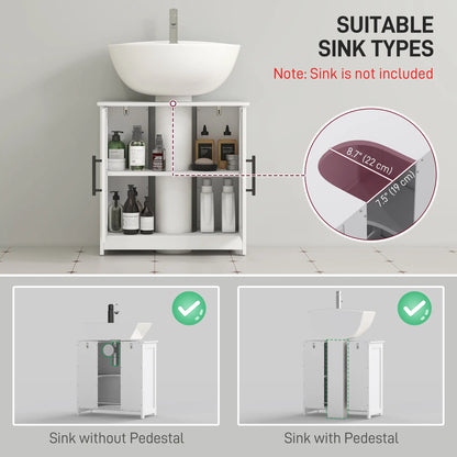 Farmhouse Pedestal Sink Cabinet, Bathroom Storage with 2 Barn Doors, Adjustable Shelf, White Bathroom Cabinets at Gallery Canada