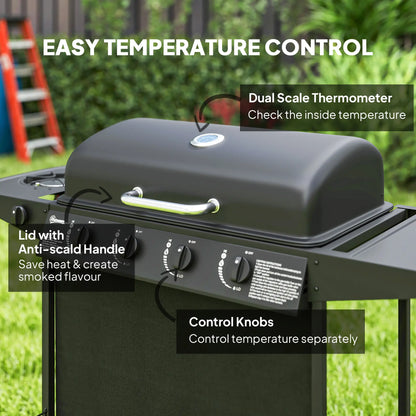 4+1 Burner Propane Gas BBQ Grill, Portable With Side Burner, Thermometer, Black Propane Gas Grills at Gallery Canada