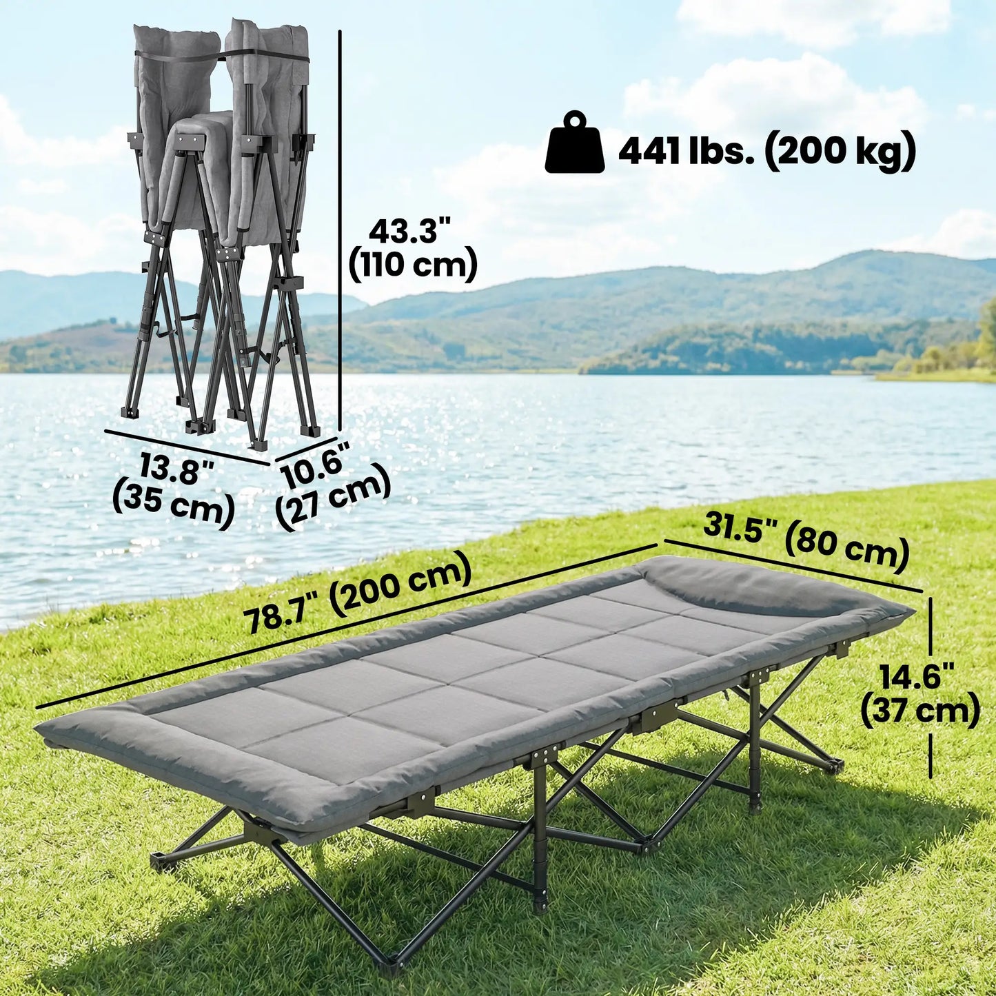 Camping Cot, 31.5" Wide, Padded Cushion, Carry Bag, Non-Slip Feet, Grey Camping Cots at Gallery Canada
