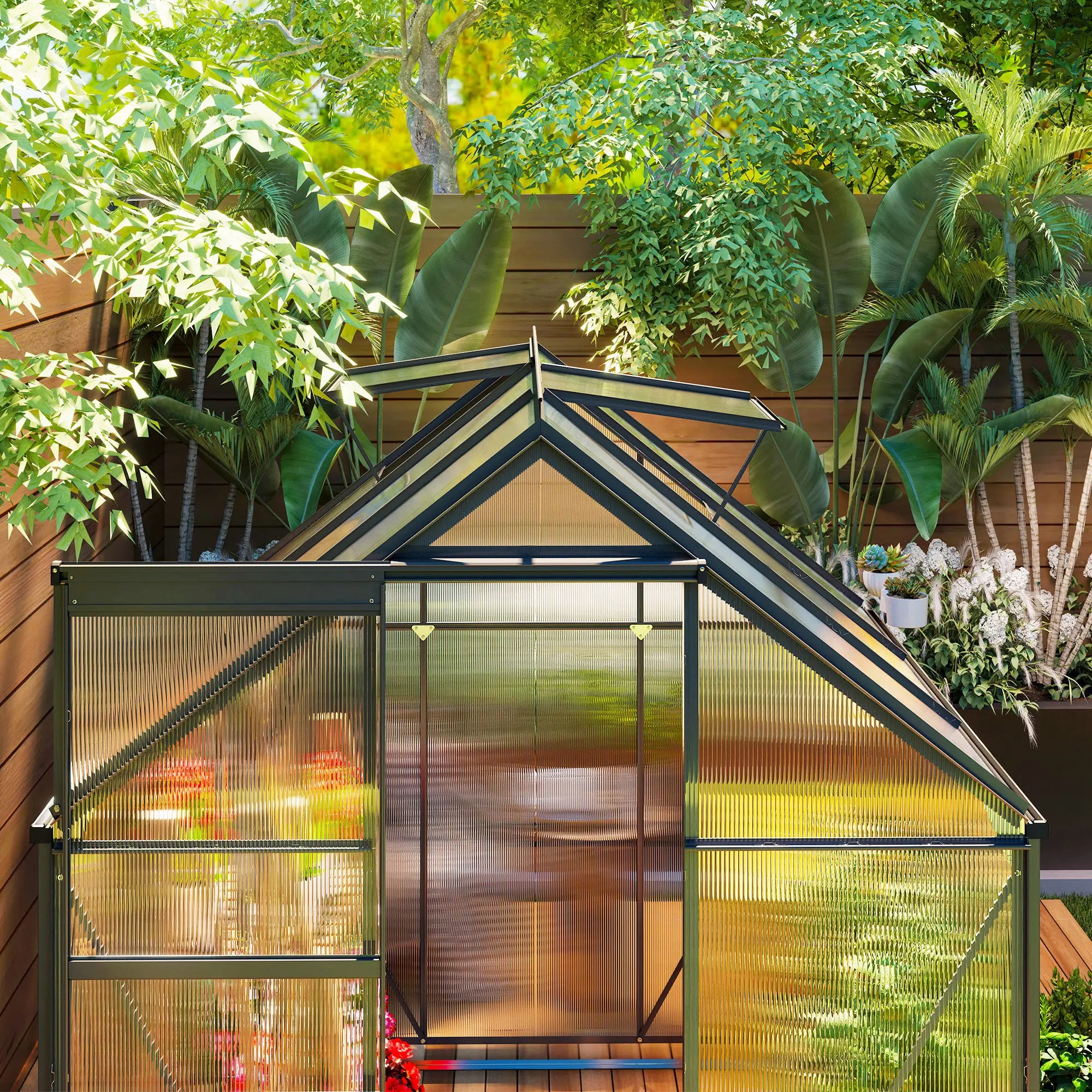 6' x 6' x 6.5' Polycarbonate Greenhouse, Walk-in, Adjustable Roof Vent, Grey Walk In Greenhouses at Gallery Canada