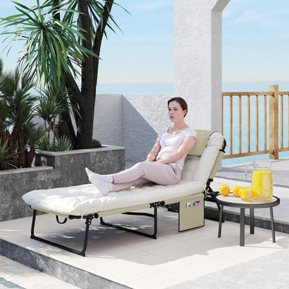 Folding Lounge Chair, 4-Level Reclining Back, Cushion, Beige Lounger Chairs at Gallery Canada