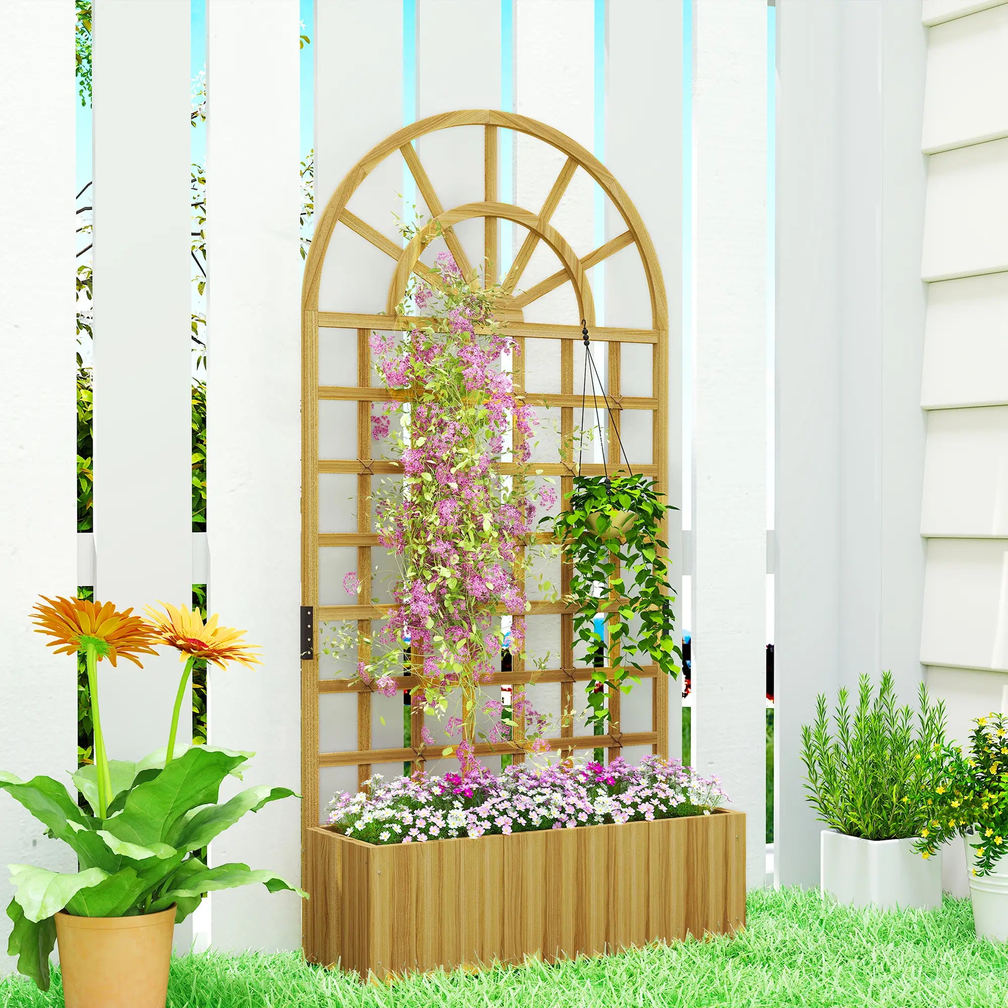 Wooden Raised Garden Bed with Trellis, Elevated Planter Box Wooden Planter Boxes at Gallery Canada