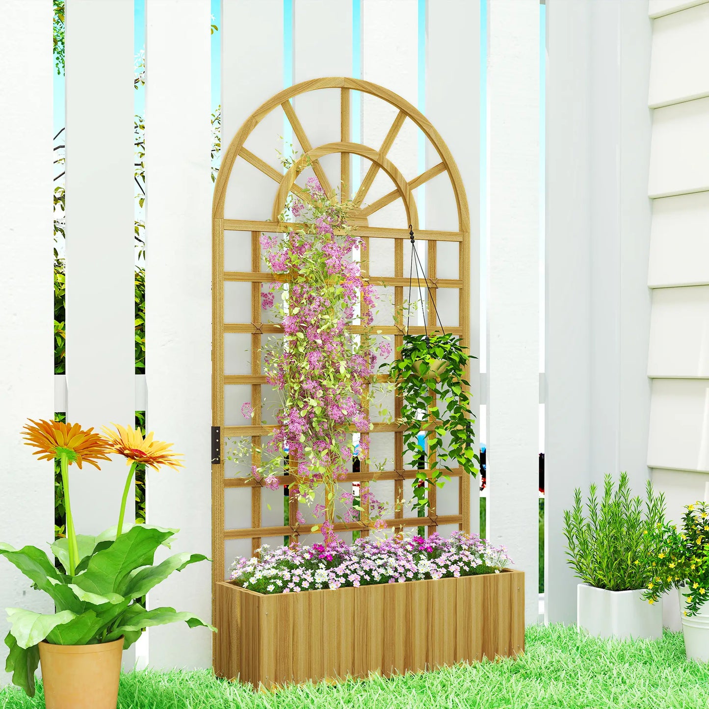Wooden Raised Garden Bed with Trellis, Elevated Planter Box Wooden Planter Boxes at Gallery Canada