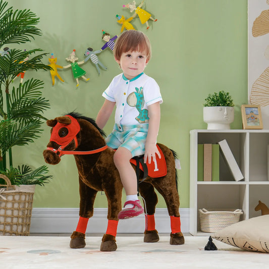 Kids Ride On Horse With Neighing Sound, Saddle, Stirrups, 3-8 Years Rocking Horses Brown, Red at Gallery Canada