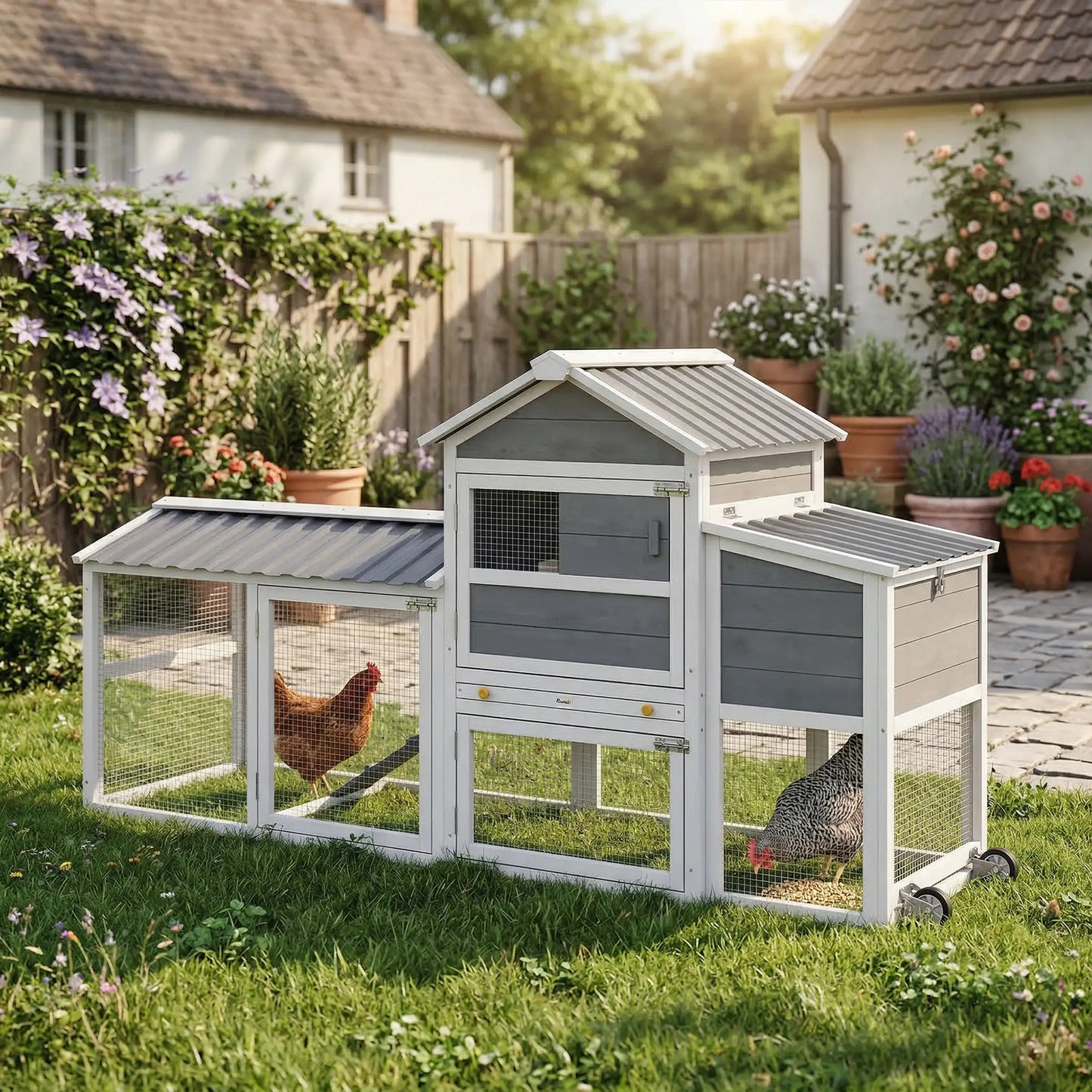 Mobile Chicken Coop With Wheels, 80" L, Wooden Hen House With Run Chicken Coops at Gallery Canada