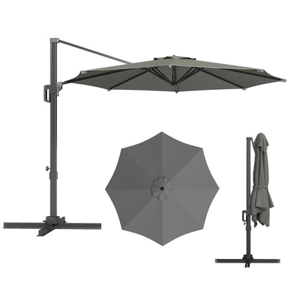 10' Offset Patio Umbrella, Aluminum Pole, 360° Rotation, Grey Offset Cantilever Umbrellas Grey at Gallery Canada