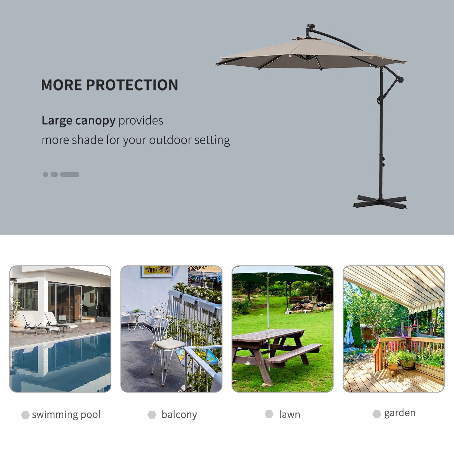 10ft Outdoor Cantilever Umbrella, Solar Lights, Adjustable Angle, Khaki Cantilever Umbrellas at Gallery Canada