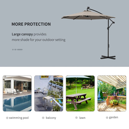 10ft Outdoor Cantilever Umbrella, Solar Lights, Adjustable Angle, Khaki Cantilever Umbrellas at Gallery Canada