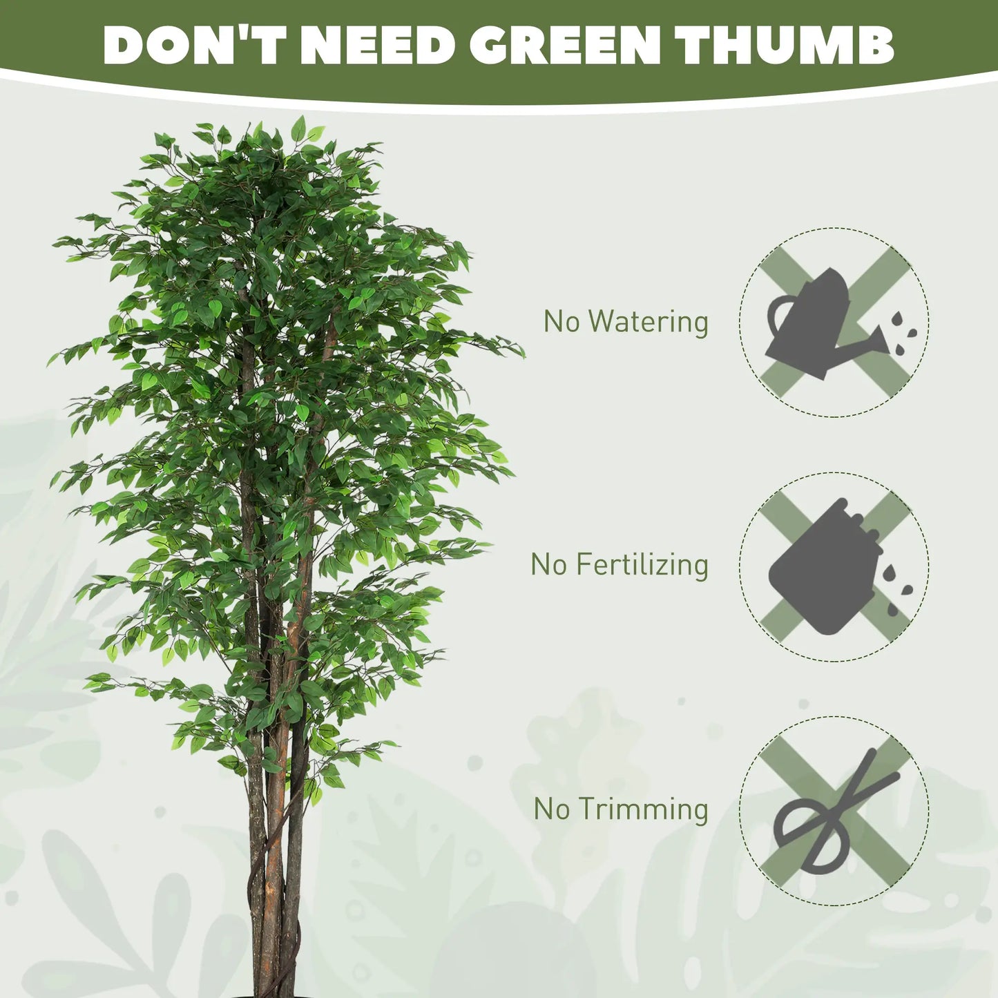 8ft Tall Artificial Silk Ficus Tree, 2520 Leaves in Pot, Home Office Decor Artificial Trees at Gallery Canada