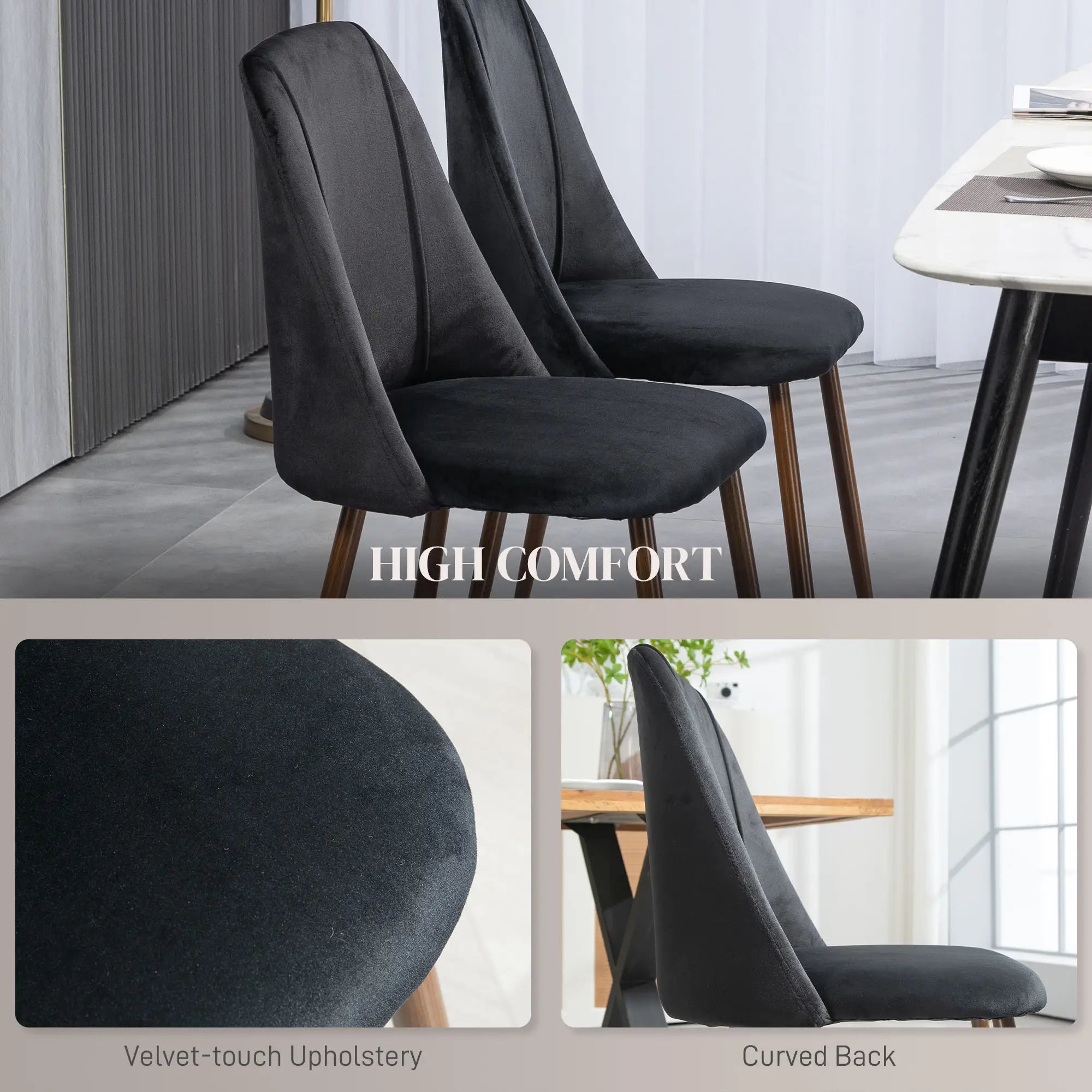 Upholstered Dining Chairs Set of 4, Velvet Accent, Black Bar Stools at Gallery Canada
