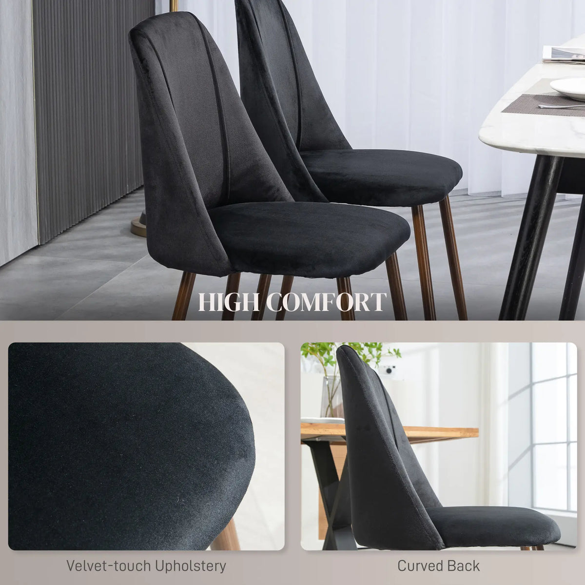 Upholstered Dining Chairs Set of 4, Velvet Accent, Black Bar Stools at Gallery Canada