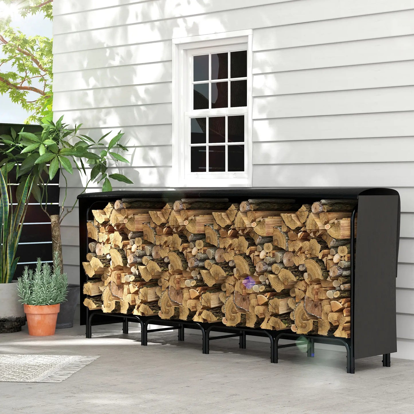 8ft Outdoor Firewood Rack With Cover, Adjustable Wood Storage, Black Firewood Racks at Gallery Canada