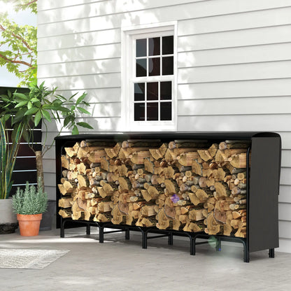 8ft Outdoor Firewood Rack With Cover, Adjustable Wood Storage, Black Firewood Racks at Gallery Canada