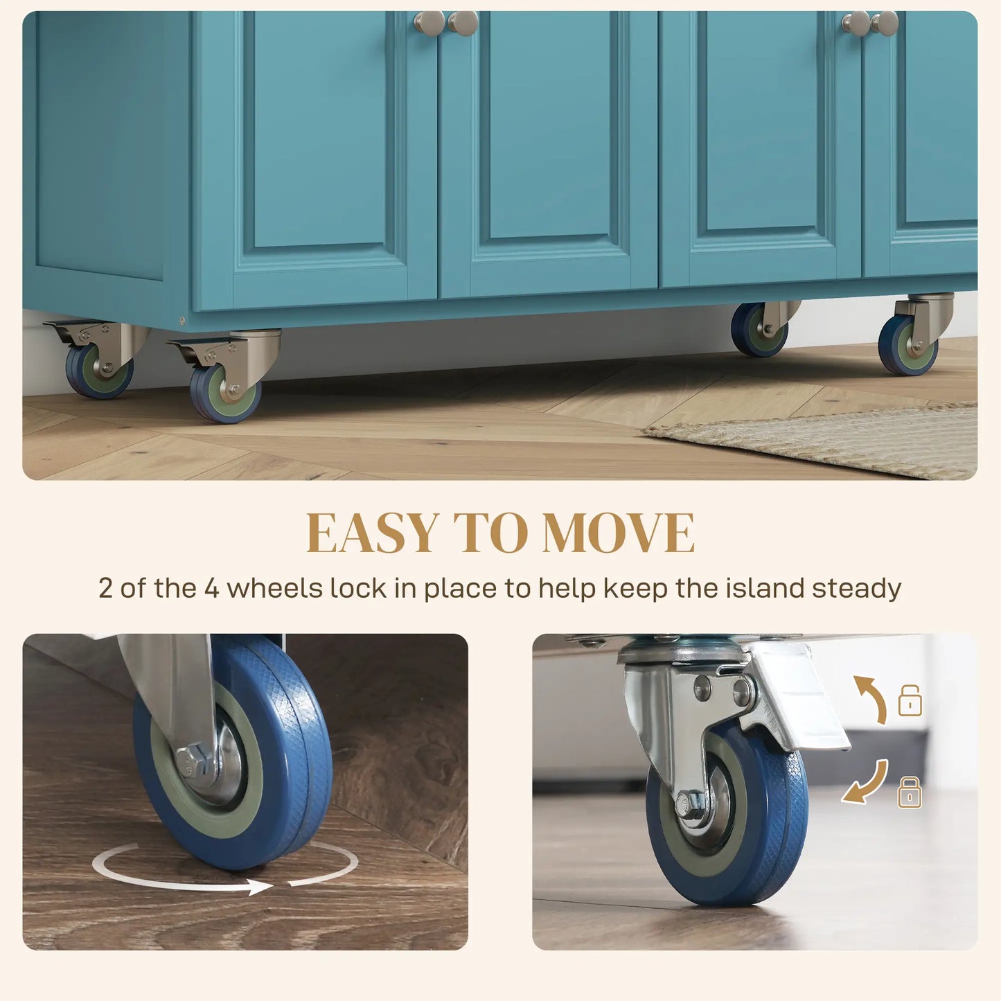 Rolling Kitchen Island with Storage, Drop Leaf, Rubber Wood Top, Light Blue Kitchen Islands & Kitchen Carts at Gallery Canada