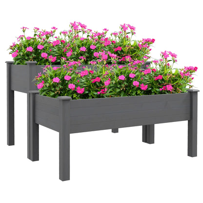 2 Tier Wood Plant Stand, Raised Bed for Flowers Vegetables, Grey Elevated Garden Beds at Gallery Canada