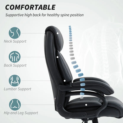 Office Chair with Spring Padding, PU Leather, High Back, Black Executive & Manager Chairs at Gallery Canada