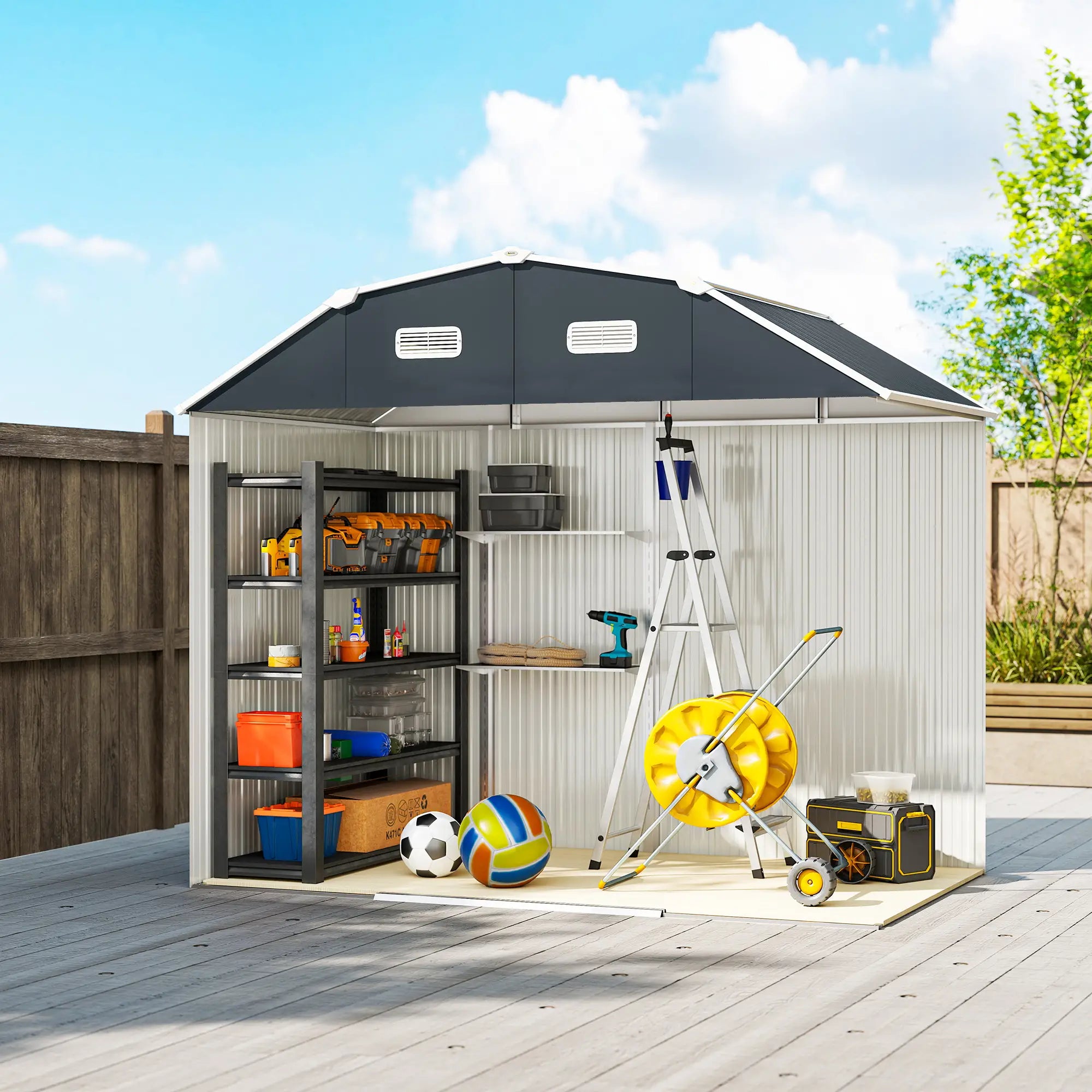 8' x 4' Galvanized Outdoor Storage Shed, Garden Shed, Adjustable Shelves Sheds at Gallery Canada