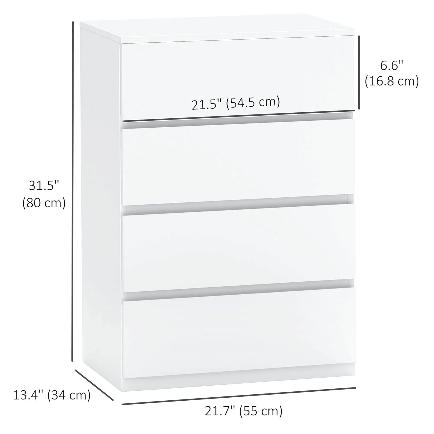 4 Drawer Chest, Freestanding Storage Unit, White Storage Cabinets at Gallery Canada