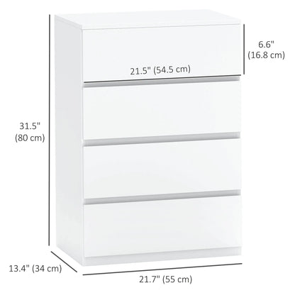 4 Drawer Chest, Freestanding Storage Unit, White Storage Cabinets at Gallery Canada