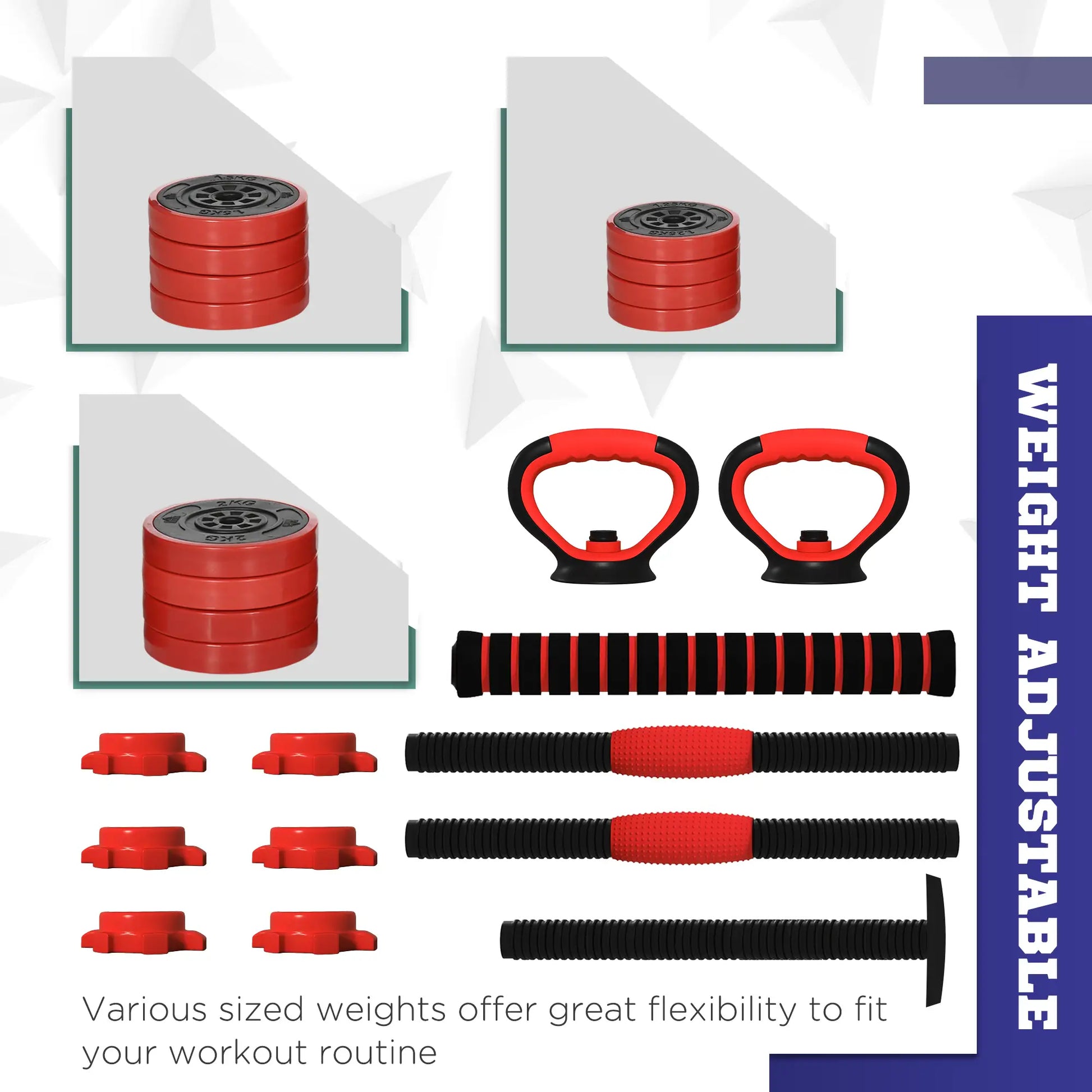 44lbs 4-in-1 Adjustable Dumbbell Set, Barbell, Kettlebell, Push Up Stand, Red Dumbbells & Barbells at Gallery Canada