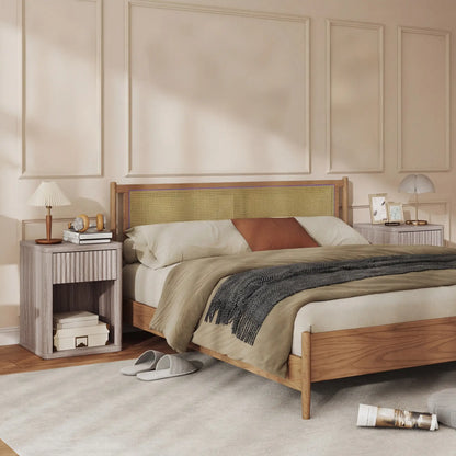 Modern Nightstand With Drawer, Open Shelf, Set Of 2, Grey Bedside Tables at Gallery Canada