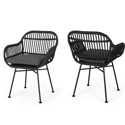 Outdoor Woven Faux Rattan Chairs with Cushions, 24" L x 24" W x 32" H, Brown+Beige Patio Chairs Brown, Beige at Gallery Canada