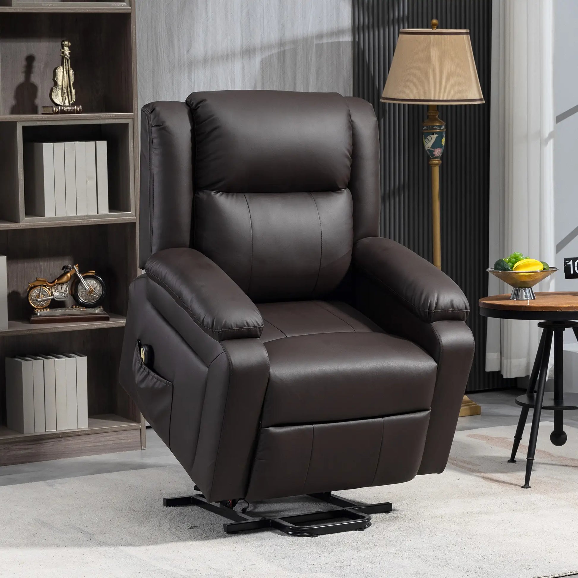 PU Leather Electric Recliner Chair, Remote, Side Pockets, Brown Electric Power Lift Chairs at Gallery Canada