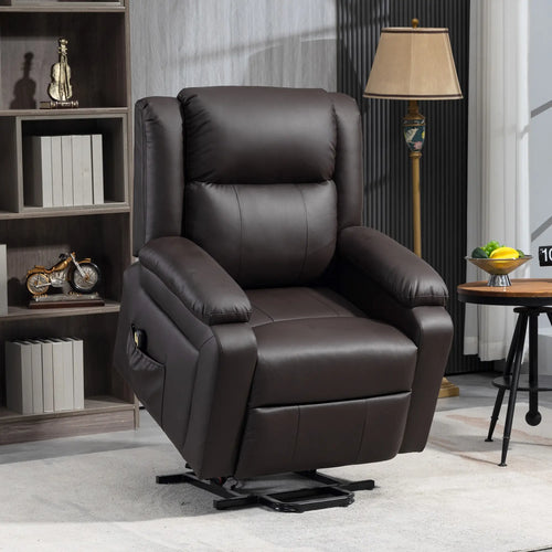 PU Leather Electric Recliner Chair, Remote, Side Pockets, Brown