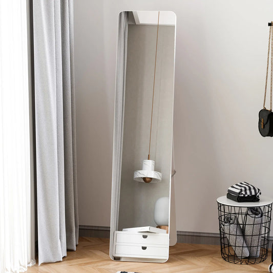 Full Length Mirror, Free Standing, Wood Frame, 15" x 61", White Full Length Mirrors White at Gallery Canada