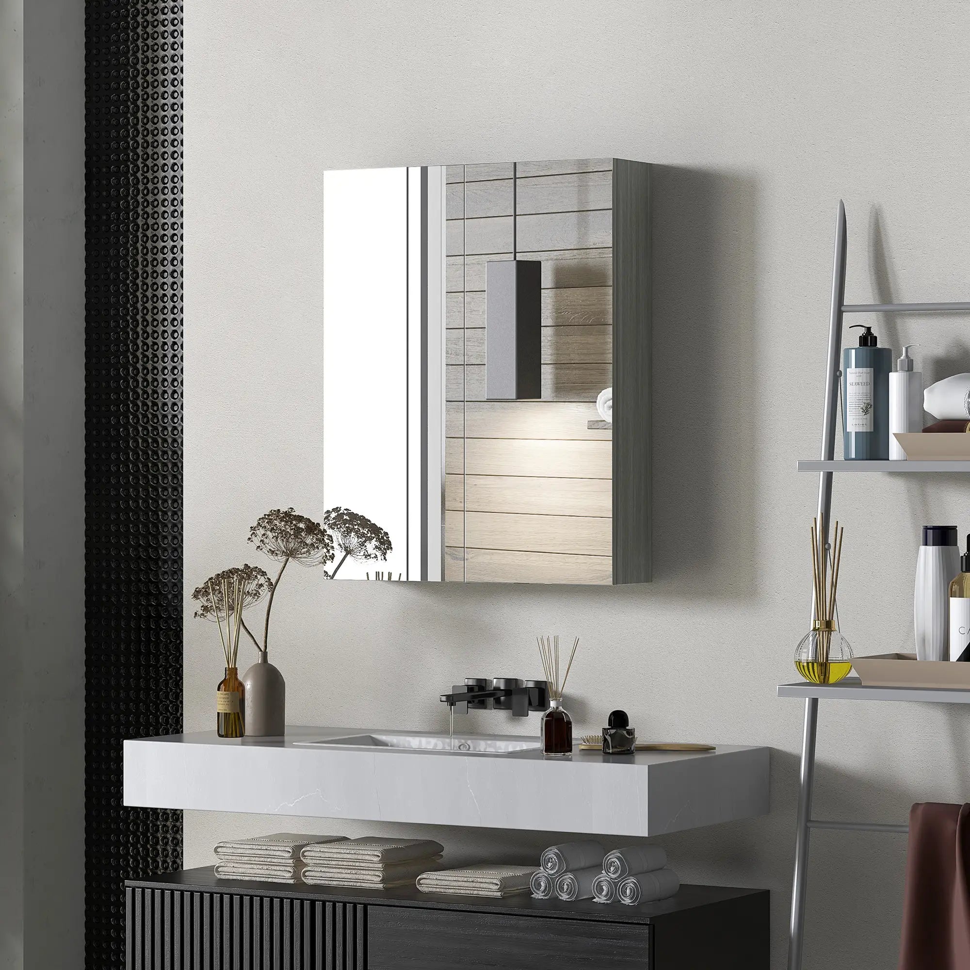 Wall Mount Mirrored Medicine Cabinet, Adjustable Shelf, Double Soft Closing Doors, Grey Mirror Medicine Cabinets at Gallery Canada