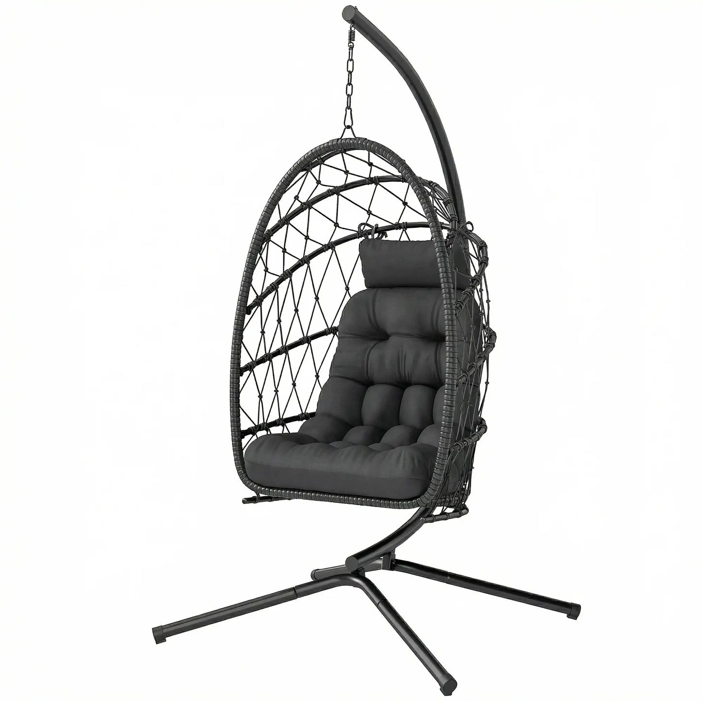 Hanging Egg Chair With Stand, Foldable Wicker Rattan Swing, Thick Cushion, Black Patio Swings with Stand Black at Gallery Canada
