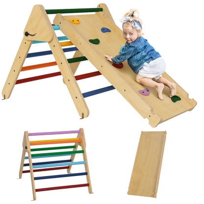 Pikler Triangle Set, 3 in 1 Climbing Toys with Ramp for Toddlers, Nature Wood Baby Gym & Playmats at Gallery Canada