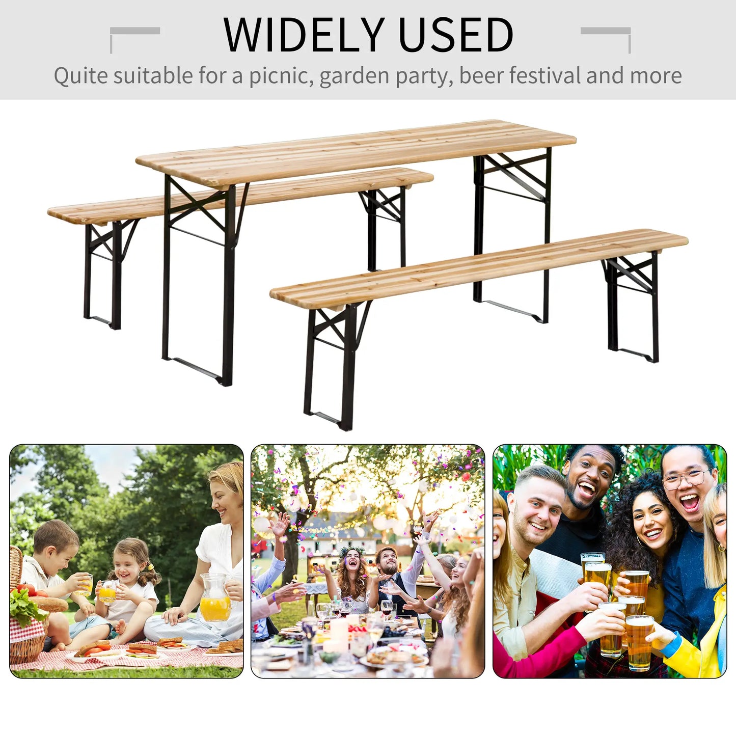 3 Pc Folding Picnic Table Set, 1 Table & 2 Benches, Portable Bistro Sets at Gallery Canada