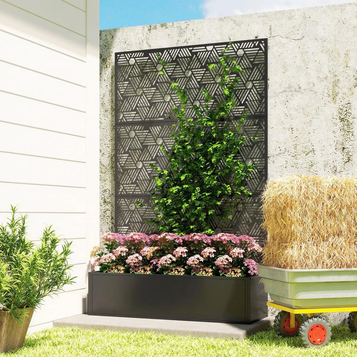 Metal Planter Box With Trellis, 70" Tall Raised Garden Bed, Hexagon Line Cut-Out Galvanized Planter Boxes at Gallery Canada