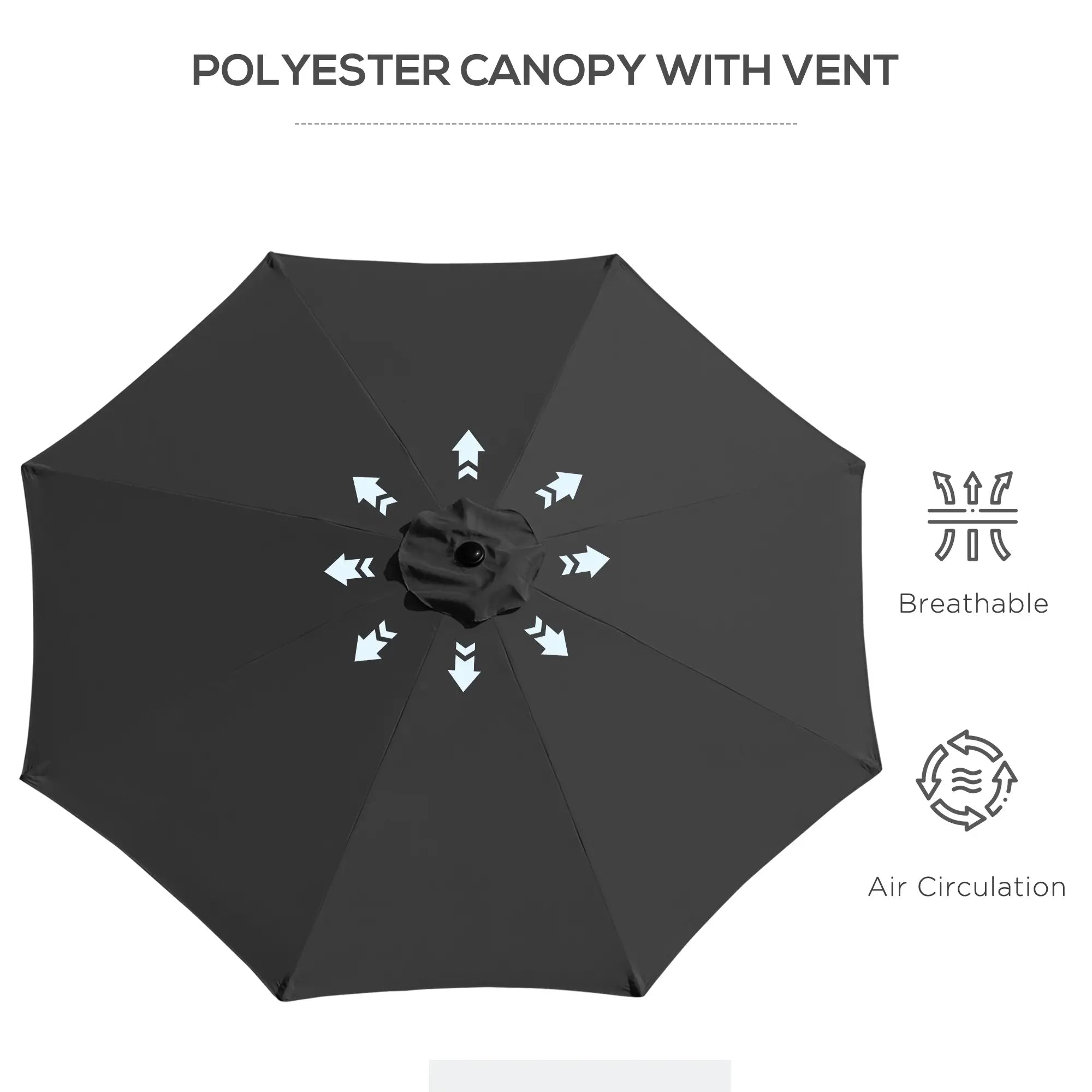 10' x 8' Round Market Umbrella, Crank Handle, Tilt, Black Sun Umbrellas at Gallery Canada