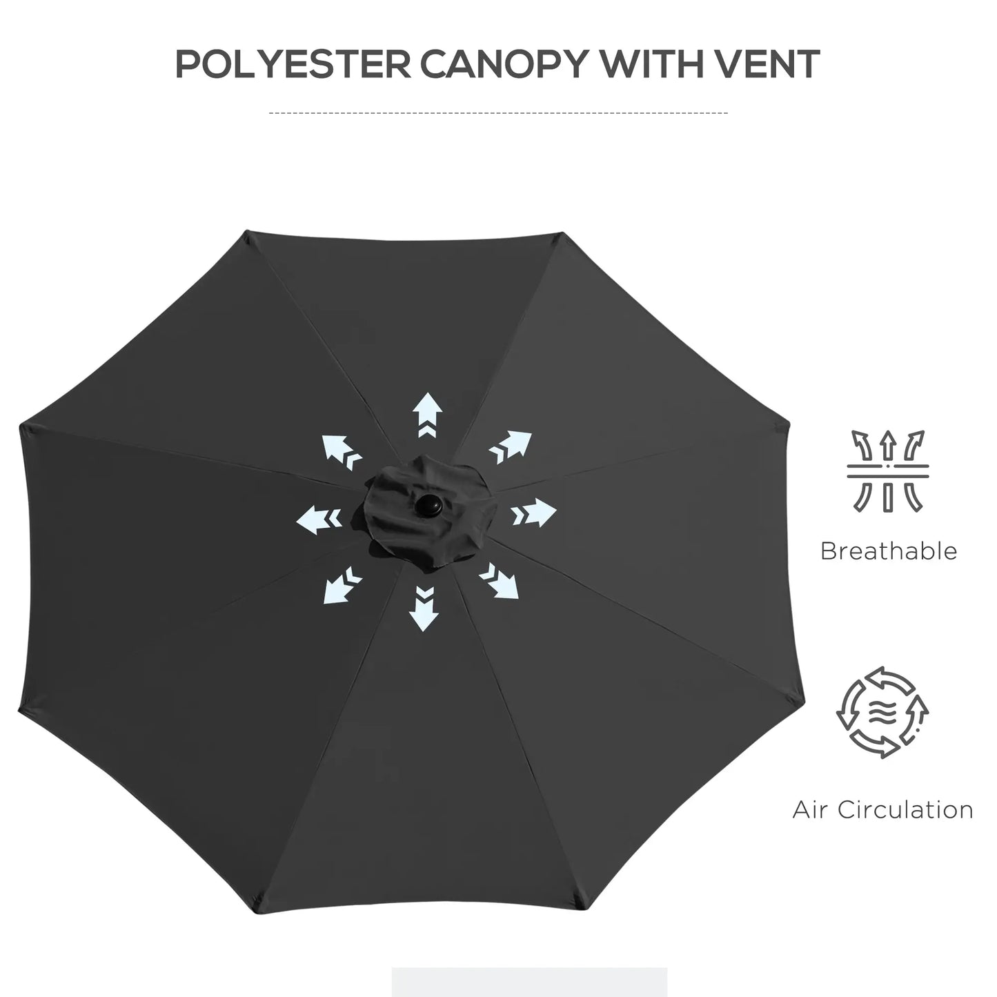 10' x 8' Round Market Umbrella, Crank Handle, Tilt, Black Sun Umbrellas at Gallery Canada