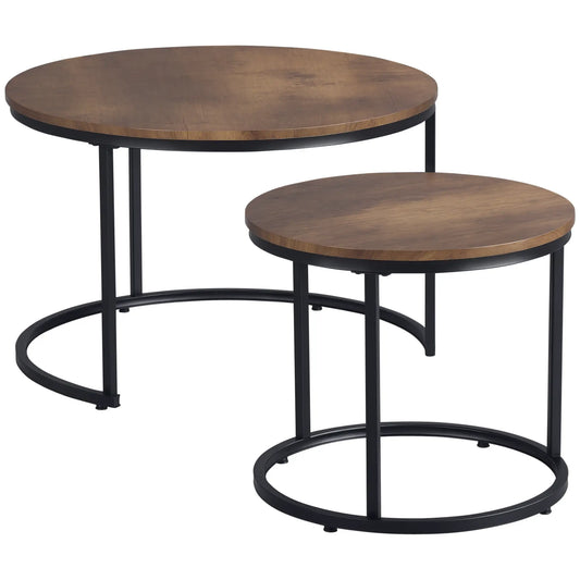 29" Round Nesting Tables, Set of 2, Metal Base, Rustic Brown Coffee Tables Rustic Brown at Gallery Canada