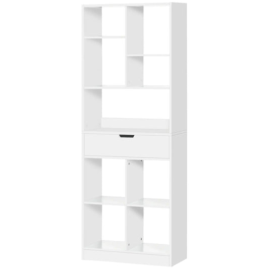 Tall Bookshelf with Drawer, Freestanding Bookcase, White White Bookshelves White at Gallery Canada