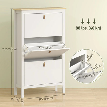Narrow 3-Flip Drawer Shoe Cabinet, Adjustable Shelves, White Shoe Storage Cabinets & Racks at Gallery Canada