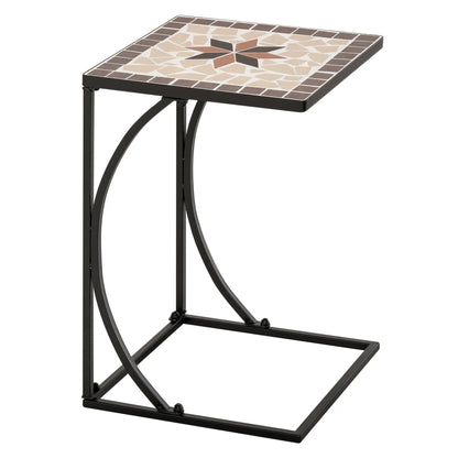 Mosaic Side Table, C Shape Frame, Indoor Outdoor Coffee End Table Patio Side Tables Black Frame, Multi-colored Tabletop at Gallery Canada