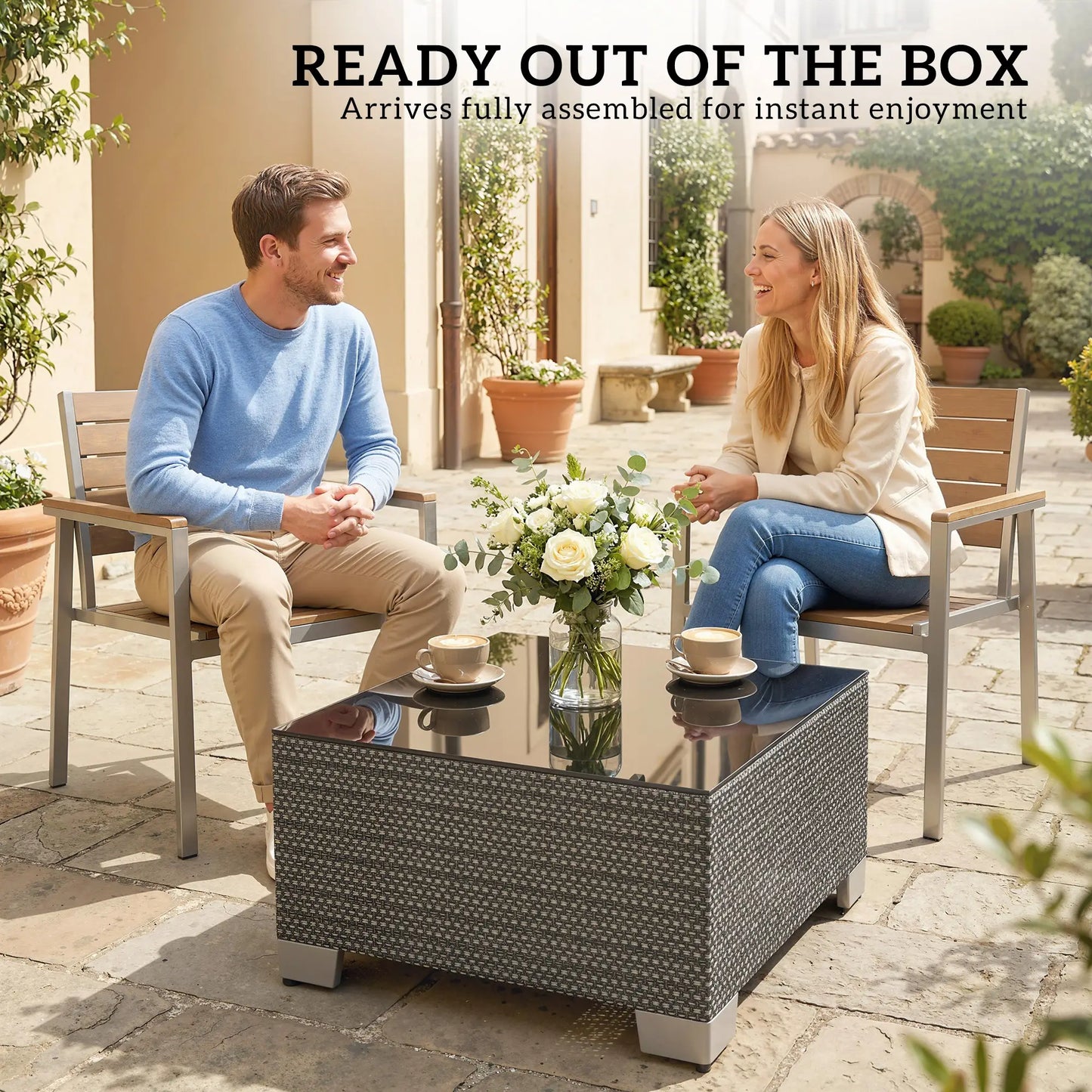 21.7" Square Patio Table, Tempered Glass Top, Black Patio Side Tables at Gallery Canada