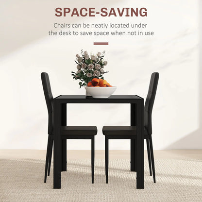 3-Piece Rectangular Glass Dining Table, Metal Frame, Faux Leather Chairs, Black Bar Sets at Gallery Canada