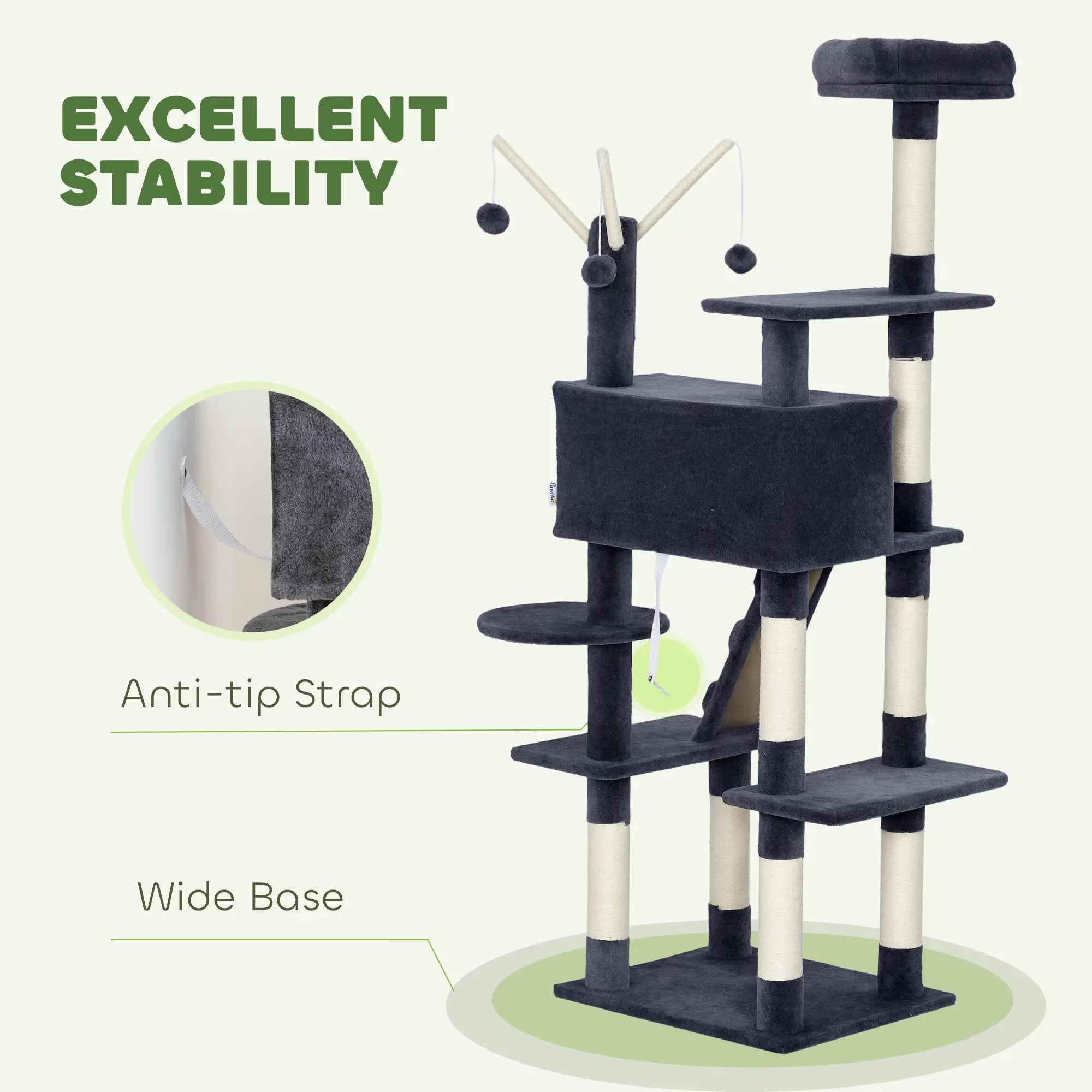 59 Inch Large Cat Tree with Sisal Posts, Condo, Perch, Ladder, Balls, Dark Grey Cat Trees at Gallery Canada