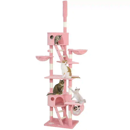 94"-102" Floor To Ceiling Cat Tree, Multi-Level Play House, Pink Multi-Level Cat Towers at Gallery Canada