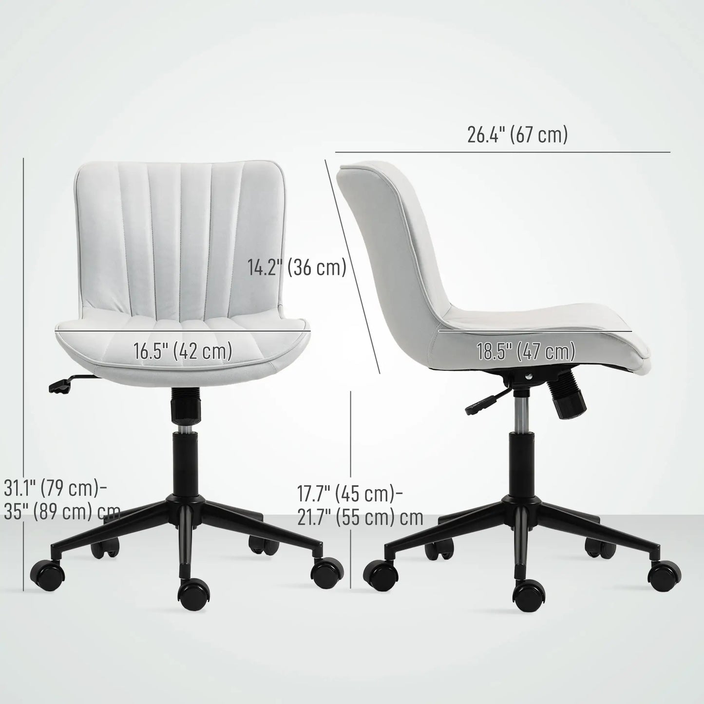 Armless Office Chair, 360° Swivel, Adjustable Height, Cream White Task Chairs at Gallery Canada