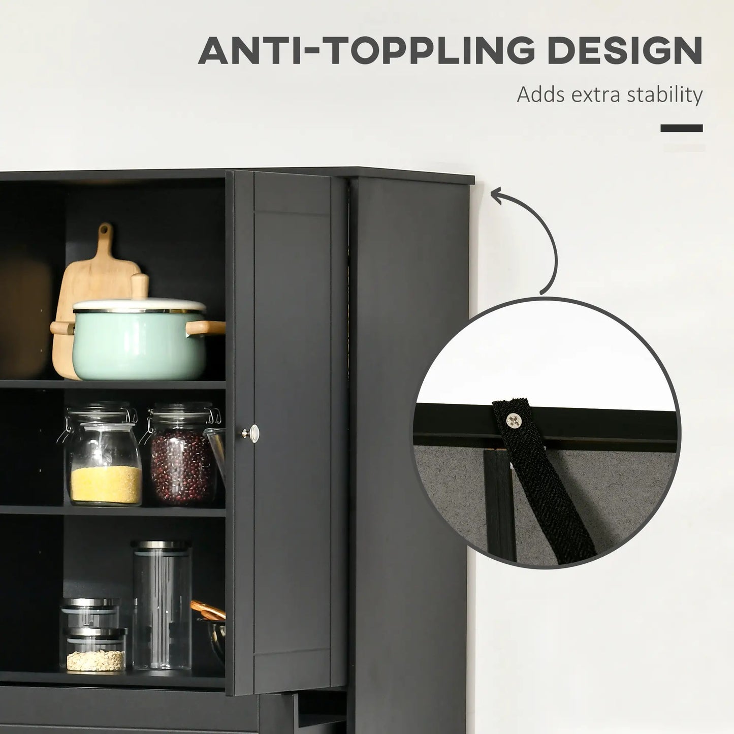 72" Kitchen Pantry Cabinet, 4 Doors, 3 Adjustable Shelves, Black Kitchen Pantry Cabinets at Gallery Canada