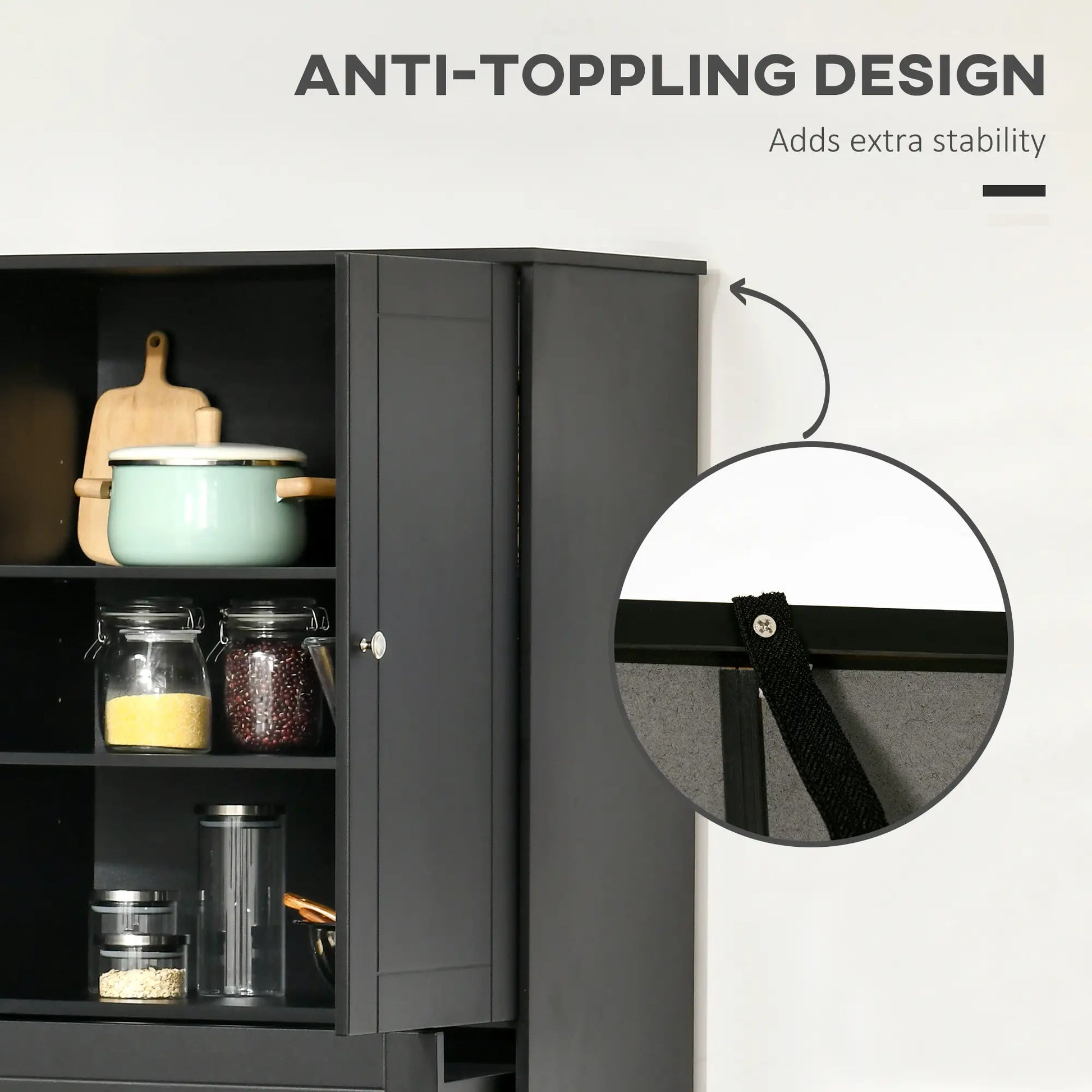 72" Kitchen Pantry Cabinet, 4 Doors, 3 Adjustable Shelves, Black Kitchen Pantry Cabinets at Gallery Canada