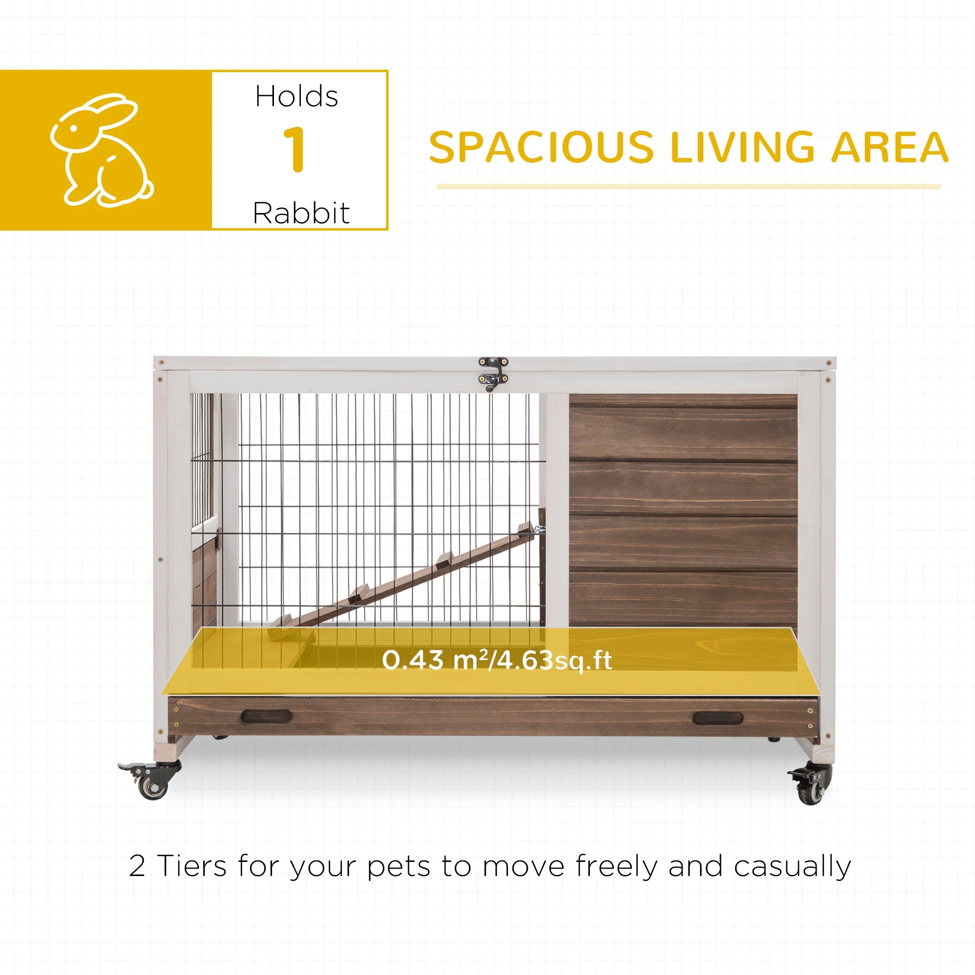 Wooden Indoor Rabbit Hutch, Elevated Bunny Cage with Wheels, Brown Rabbit Hutch at Gallery Canada