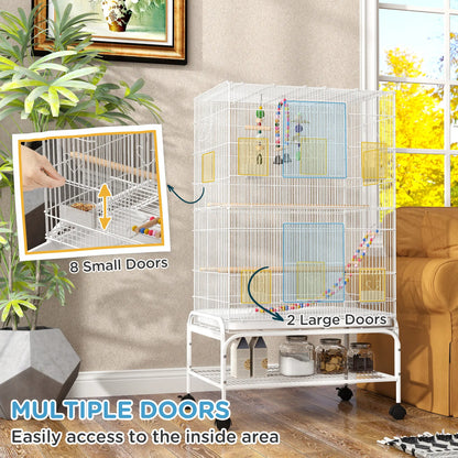 43" Bird Cage With Rolling Stand, Toys, For Budgies Canaries, White Bird Cages at Gallery Canada