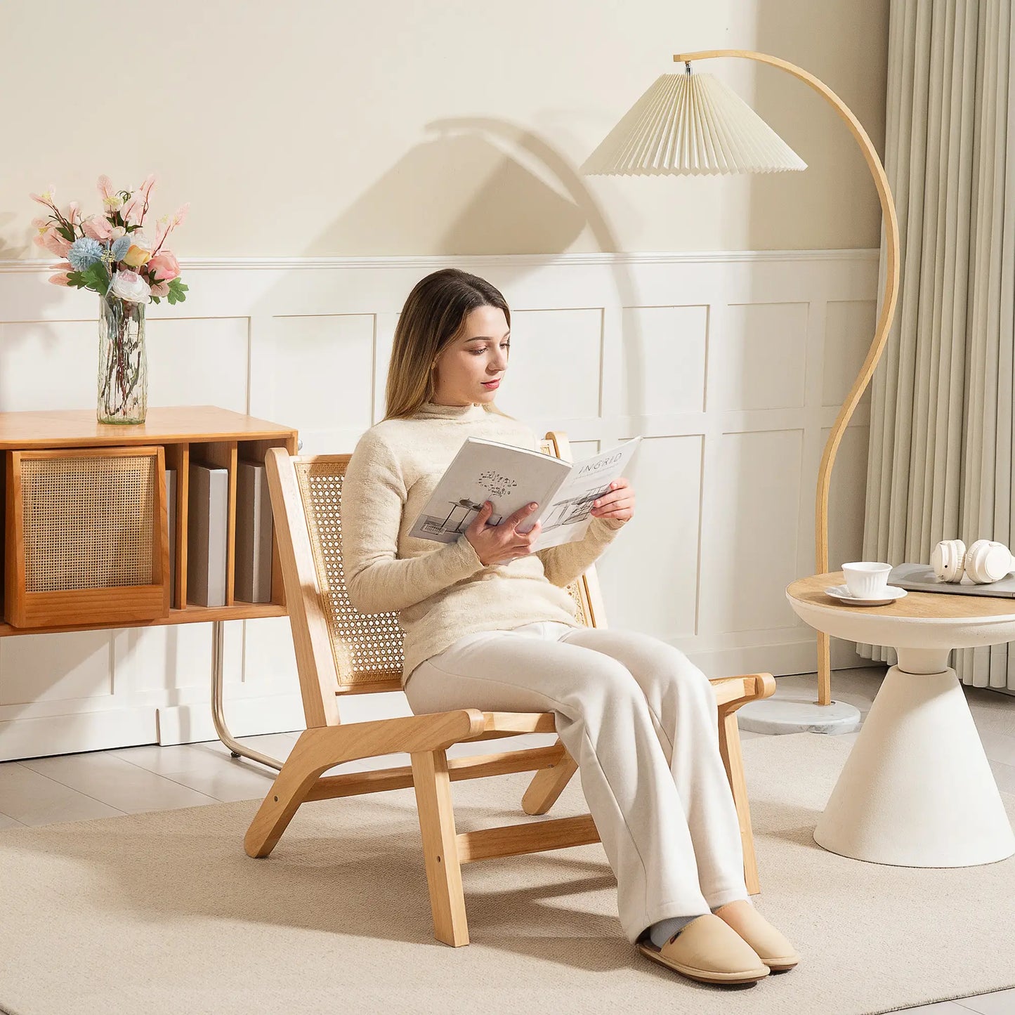 Rattan Accent Chair, Mid-Century Leisure, Rubber Wood Frame, Natural Accent Chairs at Gallery Canada